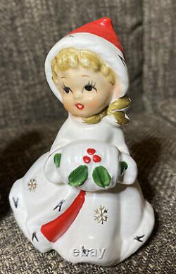 Vintage Napco Snowflake Girls X-8387 Japan Christmas Tree Wreath Bells Muffler