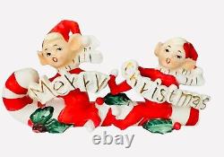 Vintage Norcrest Christmas Pixie Elves on a Candy Cane Japan MCM 1950s Figurine