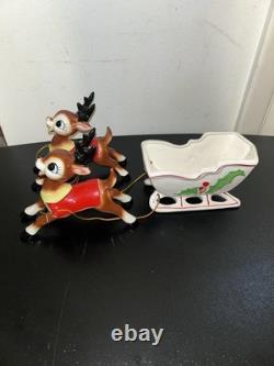Vintage RB Japan Christmas Planter Sleigh and Reindeer Read