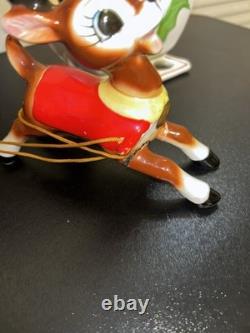 Vintage RB Japan Christmas Planter Sleigh and Reindeer Read