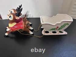 Vintage RB Japan Christmas Planter Sleigh and Reindeer Read
