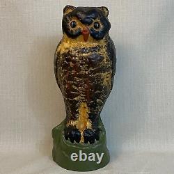 Vintage Rare Pulp Paper Mache Pre War Owl Signed Brown Green Yellow Halloween