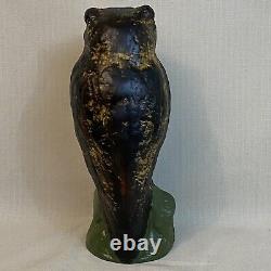 Vintage Rare Pulp Paper Mache Pre War Owl Signed Brown Green Yellow Halloween