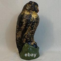 Vintage Rare Pulp Paper Mache Pre War Owl Signed Brown Green Yellow Halloween