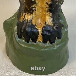 Vintage Rare Pulp Paper Mache Pre War Owl Signed Brown Green Yellow Halloween