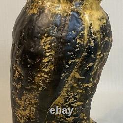 Vintage Rare Pulp Paper Mache Pre War Owl Signed Brown Green Yellow Halloween