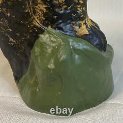 Vintage Rare Pulp Paper Mache Pre War Owl Signed Brown Green Yellow Halloween