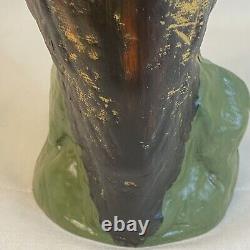 Vintage Rare Pulp Paper Mache Pre War Owl Signed Brown Green Yellow Halloween