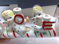 Vintage Relco Angels on Candy Cane NOEL Candle Holder
