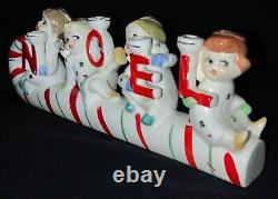 Vintage Relco Ceramic Christmas Figurine'n O E L' Angels Riding Candy Cane