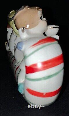 Vintage Relco Ceramic Christmas Figurine'n O E L' Angels Riding Candy Cane