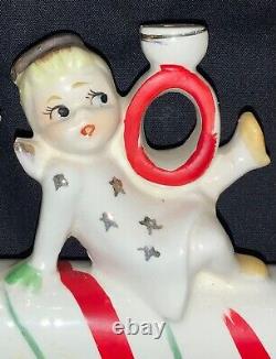 Vintage Relco Ceramic Christmas Figurine'n O E L' Angels Riding Candy Cane