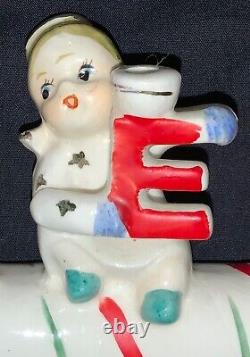 Vintage Relco Ceramic Christmas Figurine'n O E L' Angels Riding Candy Cane