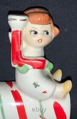 Vintage Relco Ceramic Christmas Figurine'n O E L' Angels Riding Candy Cane