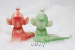 Vintage Relco Japan Christmas Pixie Elves Sitting 5.5 Green and Pink Porcelain