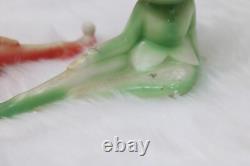 Vintage Relco Japan Christmas Pixie Elves Sitting 5.5 Green and Pink Porcelain