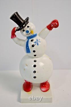 Vintage Rosbro Plastics Snowman Tipping Top Hat Hard Plastic Christmas Container