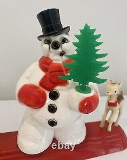 Vintage Royal Electric Light Up Snowman With 2 Rudolphs, Orig Cord, Works