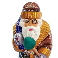 Vintage Russian Santa Clause Wood Carved Figurine 13 Hand Painted Signed