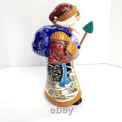 Vintage Russian Santa Clause Wood Carved Figurine 13 Hand Painted Signed