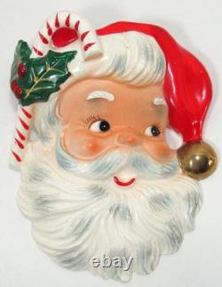 Vintage Santa Claus Head Wall Pocket Japan Ceramic With Foil Label Candy Cane