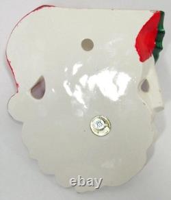 Vintage Santa Claus Head Wall Pocket Japan Ceramic With Foil Label Candy Cane