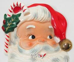 Vintage Santa Claus Head Wall Pocket Japan Ceramic With Foil Label Candy Cane
