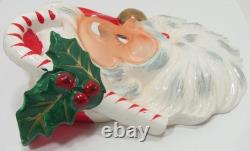 Vintage Santa Claus Head Wall Pocket Japan Ceramic With Foil Label Candy Cane