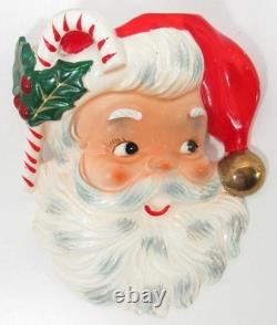Vintage Santa Claus Head Wall Pocket Japan Ceramic With Foil Label Candy Cane