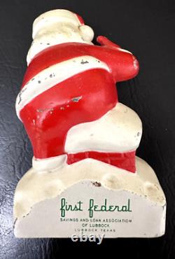 Vintage Santa Claus Metal Bank First Federal Savings & Loan Lubbock Texas 1950's