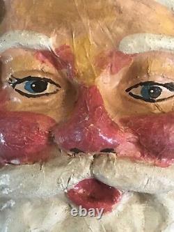 Vintage Santa Clause Painted Paper Mache 3D Face Head Wall Hanging St Nick Jolly