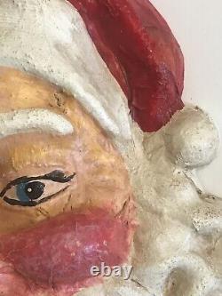 Vintage Santa Clause Painted Paper Mache 3D Face Head Wall Hanging St Nick Jolly