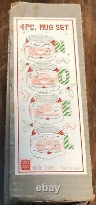 Vintage Set Of Lipper & Mann Winking Santa Christmas Noel Mugs Made In Japan