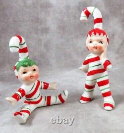 Vintage Set of 2 LEFTON Christmas Candy Cane Elves Pixies Near Perfect No Repair