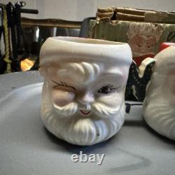 Vintage Set of Lipper & Mann Noel Winking Santa Christmas Mugs Made In Japan