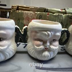 Vintage Set of Lipper & Mann Noel Winking Santa Christmas Mugs Made In Japan