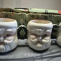Vintage Set of Lipper & Mann Noel Winking Santa Christmas Mugs Made In Japan
