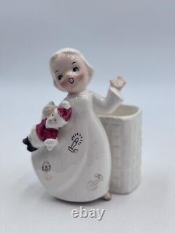 Vintage Shafford Christmas Girl Angel Holding Santa Japan Ultra Rare Planter