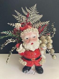 Vintage Spaghetti Trim Santa Claus Planter / Centerpiece Shenandoah Prod. Japan