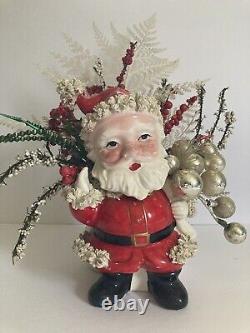 Vintage Spaghetti Trim Santa Claus Planter / Centerpiece Shenandoah Prod. Japan