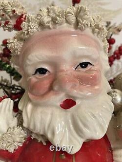 Vintage Spaghetti Trim Santa Claus Planter / Centerpiece Shenandoah Prod. Japan