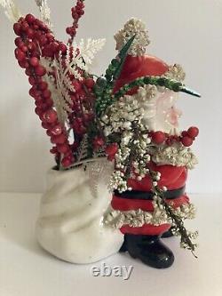 Vintage Spaghetti Trim Santa Claus Planter / Centerpiece Shenandoah Prod. Japan