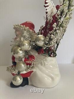 Vintage Spaghetti Trim Santa Claus Planter / Centerpiece Shenandoah Prod. Japan