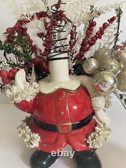 Vintage Spaghetti Trim Santa Claus Planter / Centerpiece Shenandoah Prod. Japan