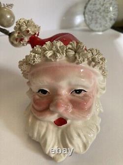 Vintage Spaghetti Trim Santa Claus Planter / Centerpiece Shenandoah Prod. Japan