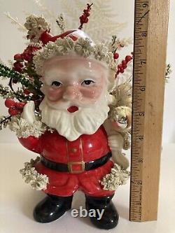 Vintage Spaghetti Trim Santa Claus Planter / Centerpiece Shenandoah Prod. Japan