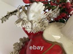 Vintage Spaghetti Trim Santa Claus Planter / Centerpiece Shenandoah Prod. Japan