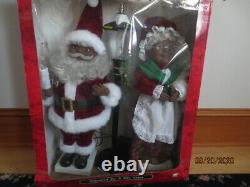 Vintage Telco Black Santa Mrs. Claus Motionette with Light Post Christmas Animated