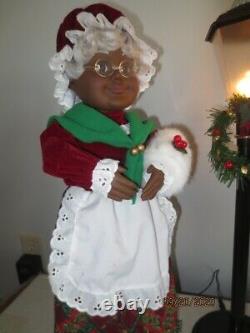 Vintage Telco Black Santa Mrs. Claus Motionette with Light Post Christmas Animated