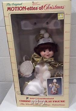 Vintage Telco Motion-ettes Christmas Animated Clown Jester Elf White Gold RARE